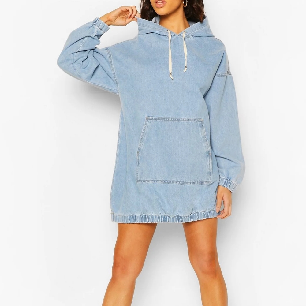Light Blue Denim Hoodie Dress